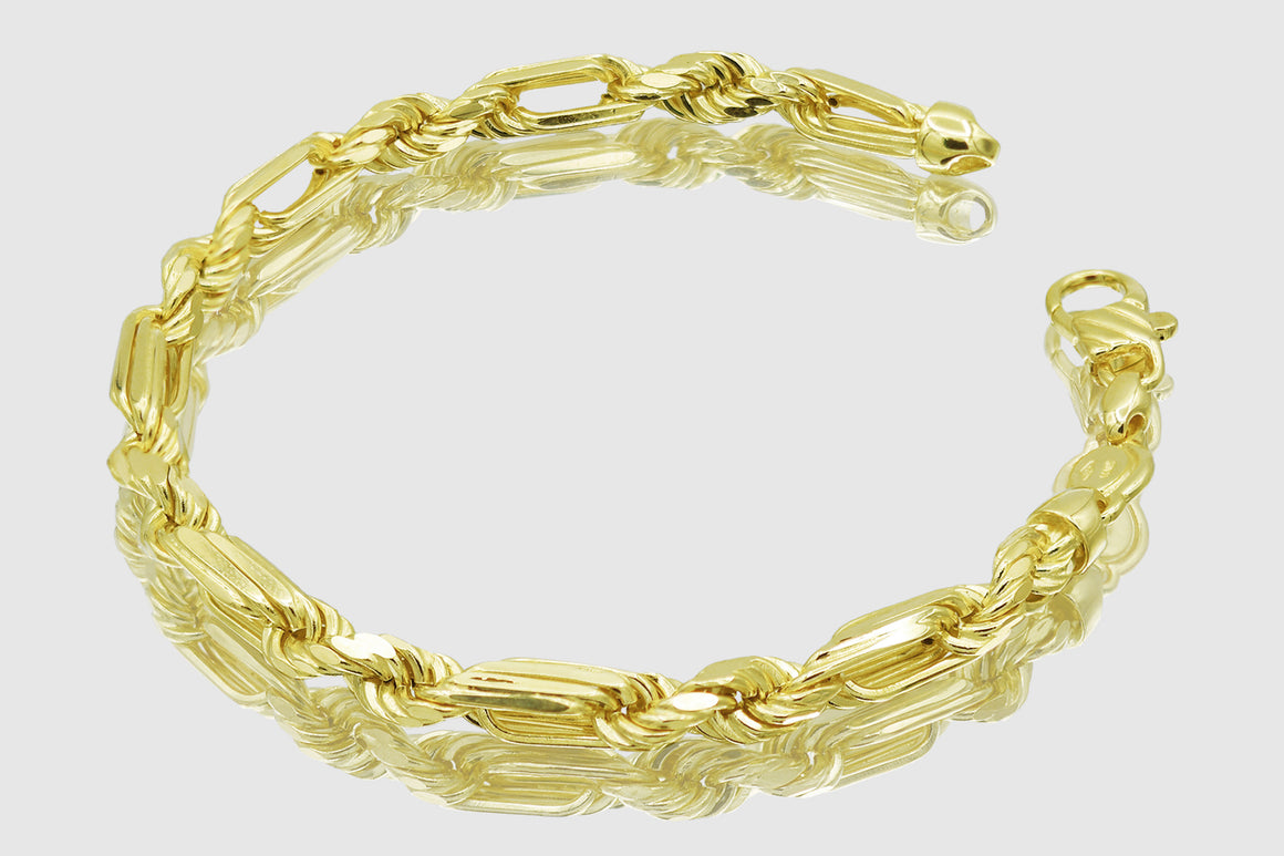 4.5mm - 6mm 14k Figarope Solid Yellow Gold Bracelet
