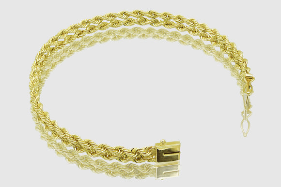 3.5mm - 5mm 14k Double Row Rope Solid Yellow Gold Bracelet | Uverly