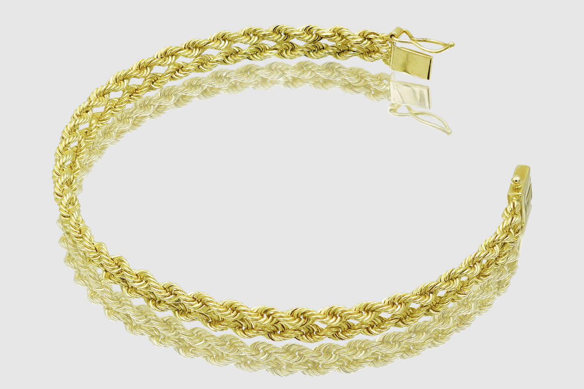 3mm - 6mm 14k Double Row Rope 14k Solid Gold Bracelet