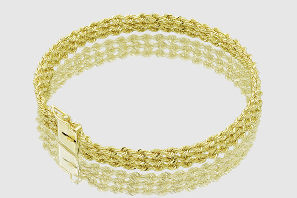 6mm Triple Row Rope Bracelet - 14k Yellow Gold | Uverly