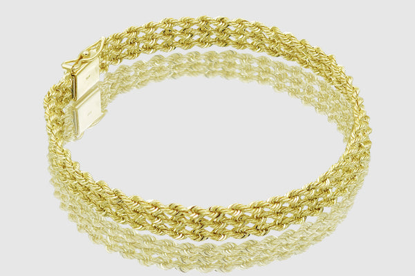 6mm Triple Row Rope Bracelet - 14k Yellow Gold | Uverly