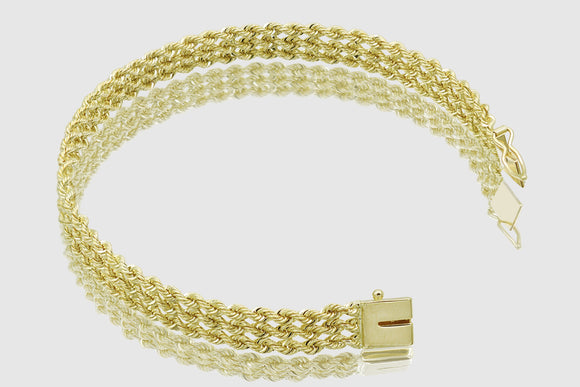 6mm Triple Row Rope Bracelet - 14k Yellow Gold | Uverly