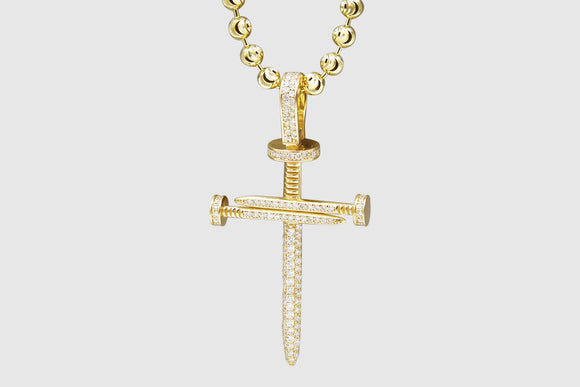 Diamond Nail Cross Pendant in 14k or 18k Yellow Gold | Uverly