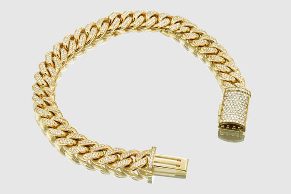 10mm Diamond 14k/18k Solid Yellow Gold Miami Cuban Pave Bracelet