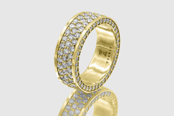 14k or 18k Yellow Gold 3 Row Diamond Band Ring