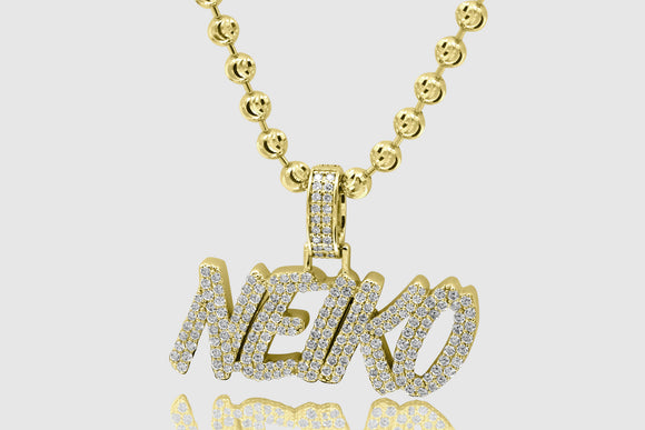 Custom Straight Uppercase Solid Gold Diamond Name Pendant | Uverly