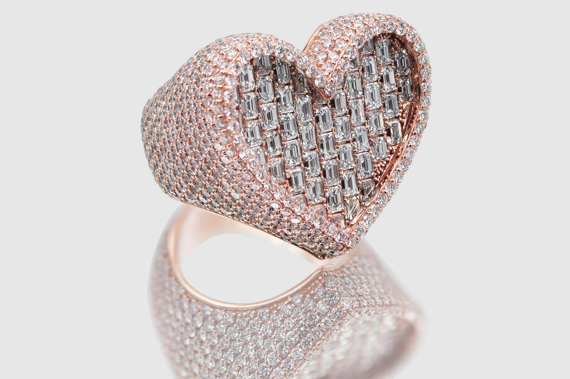 Emerald Cut Diamond Heart Ring in 14k or 18k Yellow Gold | Uverly