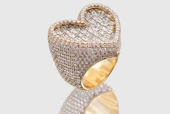 Emerald Cut Diamond Heart Ring in 14k or 18k Yellow Gold | Uverly