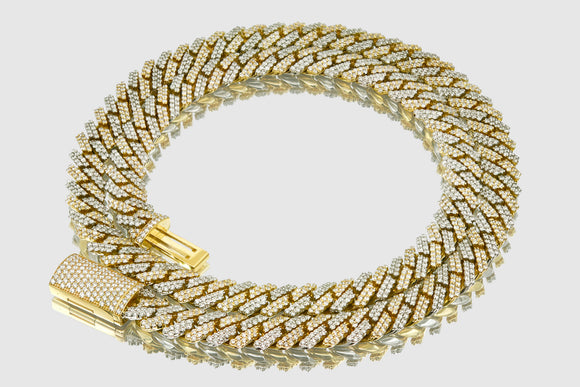 10mm Diamond 14k or 18k Solid Gold Miami Cuban Prong Set Necklace