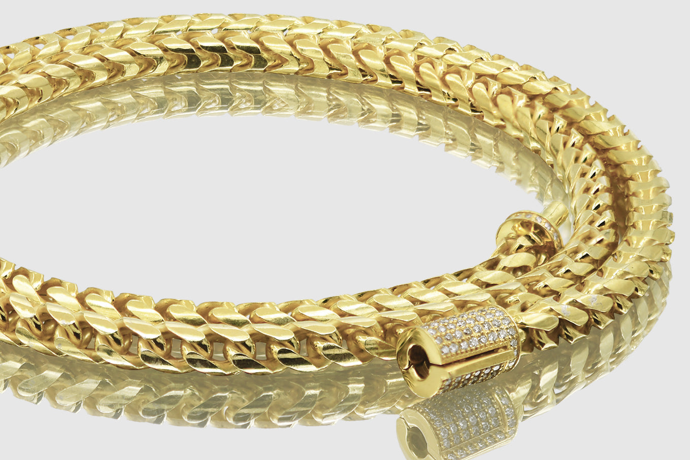 Uverly 14K Franco Solid Gold Diamond Lock Necklace