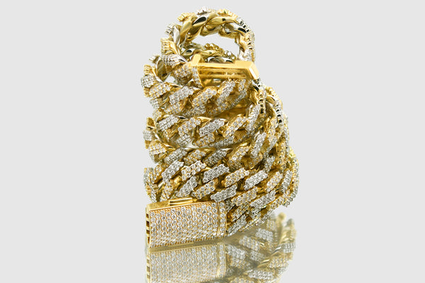 10mm Diamond 14k or 18k Solid Gold Miami Cuban Prong Set Necklace