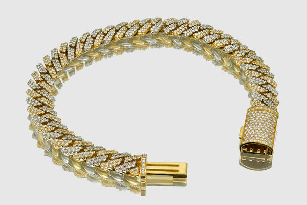 10mm Diamond 14k or 18k Solid Gold Miami Cuban Prong Set Bracelet