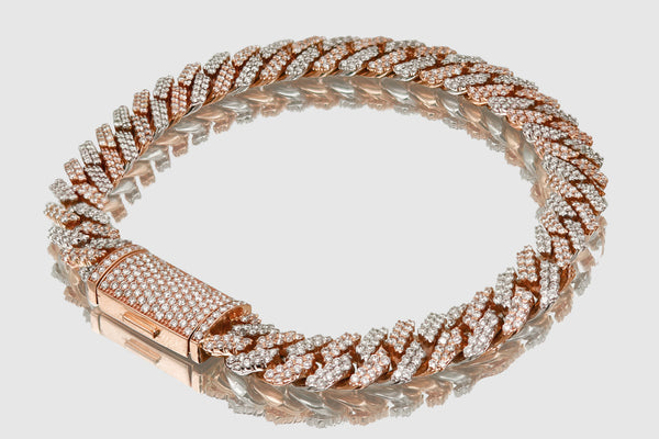 10mm Diamond 14k or 18k Solid Gold Miami Cuban Prong Set Bracelet