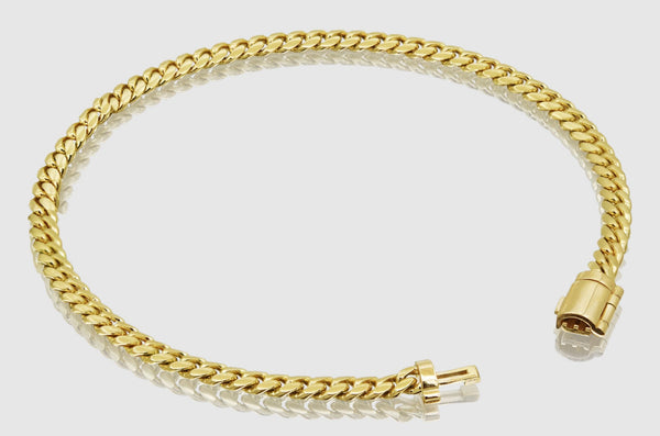 4mm Solid Miami Cuban Bracelet 10k / 14k Yellow Gold Barrel Lock | Uverly