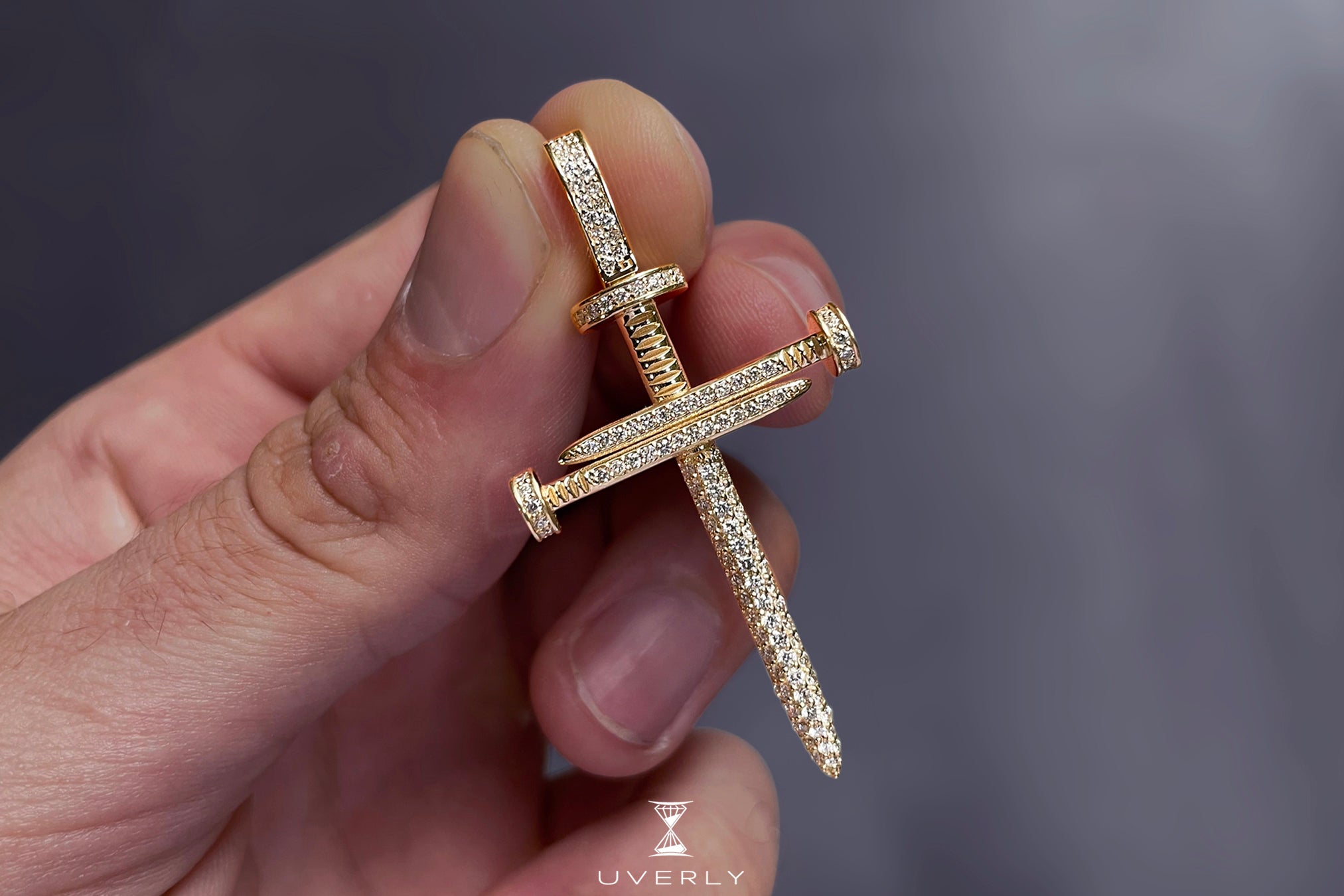 Nail Gold Diamond Cross Pendant