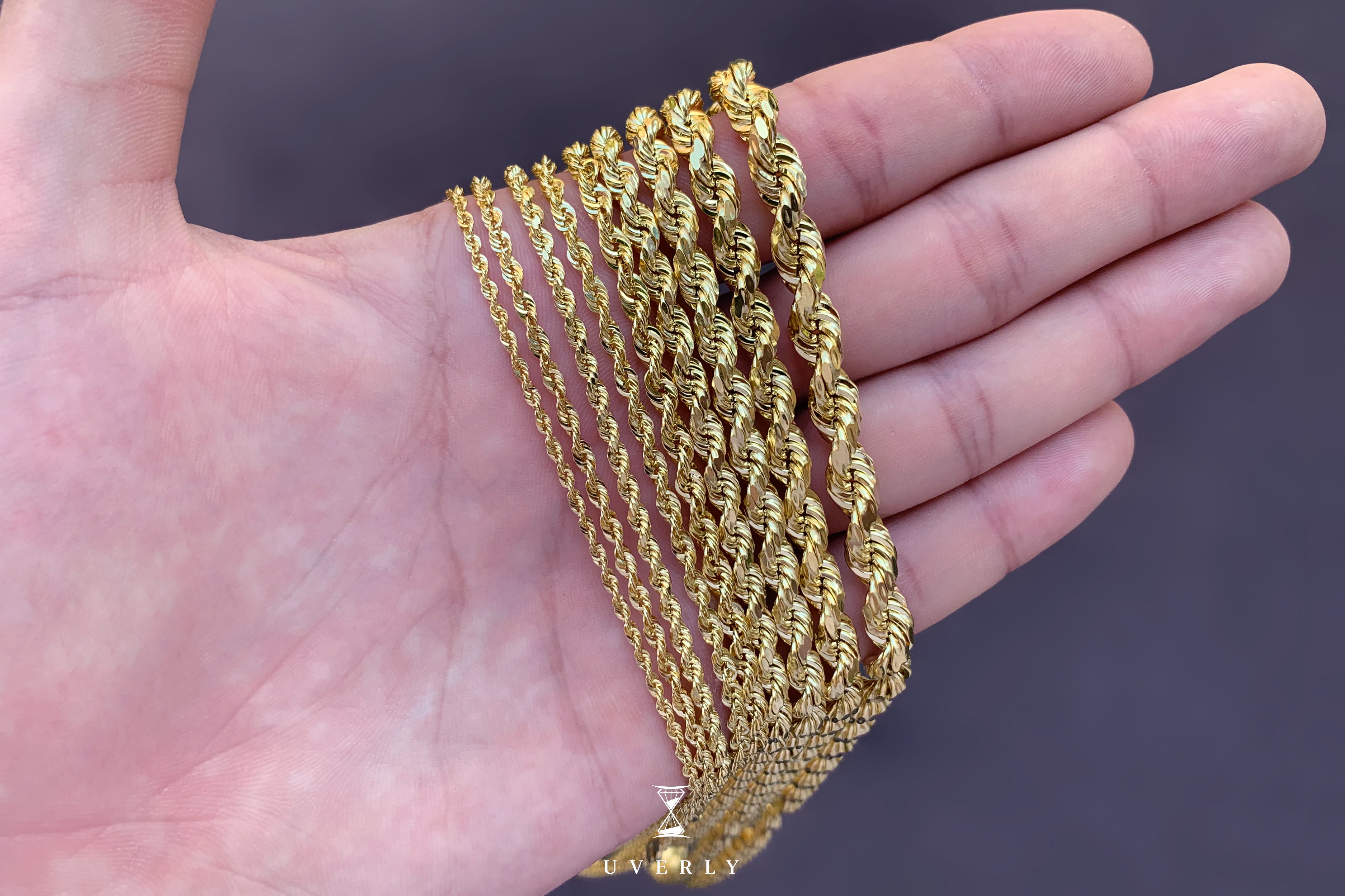 14k Rope Diamond Cut Semi-Solid Yellow Gold Necklace