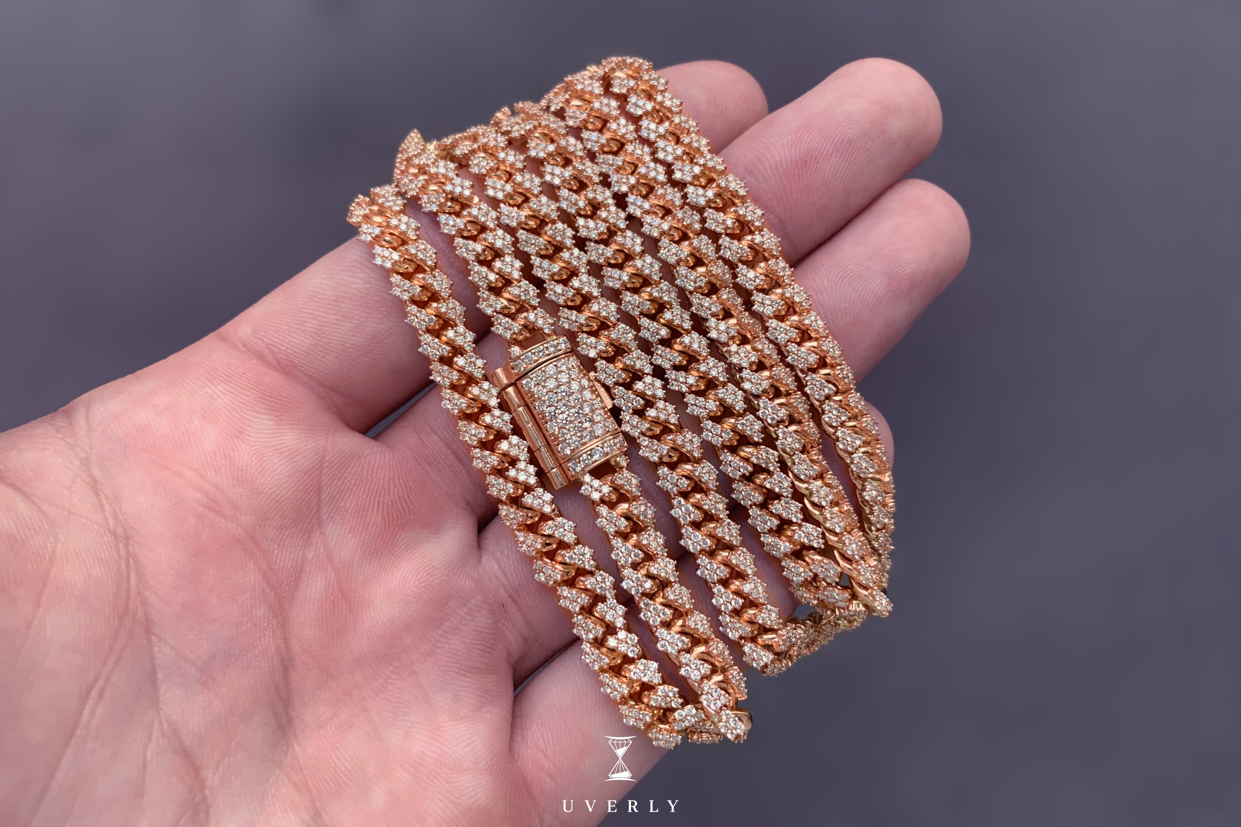 8mm Solid Gold Miami Cuban Diamond Prong Set Necklace| Uverly