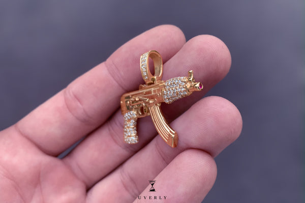 14k Yellow Gold Diamond AK47 Pendant 3.20ctw – NYC Luxury