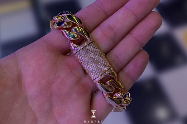 Uverly 10mm Solid Miami Cuban Gold Diamond Lock Bracelet