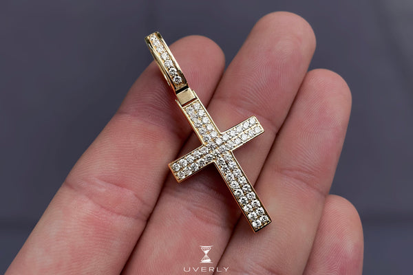 Straight Diamond Cross Pendant in 14k or 18k Gold | Uverly