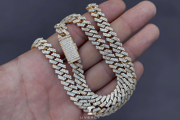 10mm Diamond 14k or 18k Solid Gold Miami Cuban Prong Set Necklace