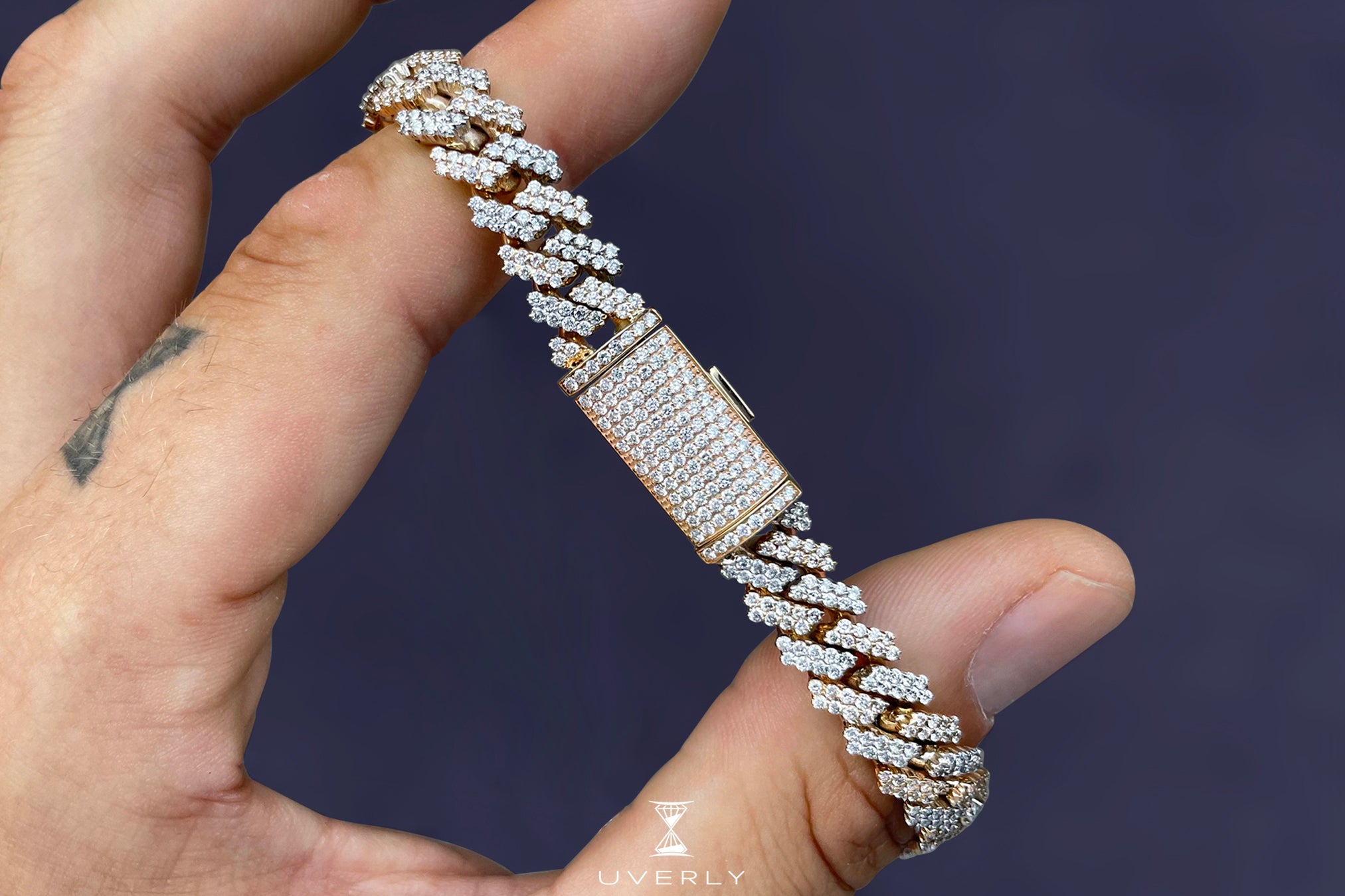 10mm Diamond Solid Gold Miami Cuban Prong Set Bracelet