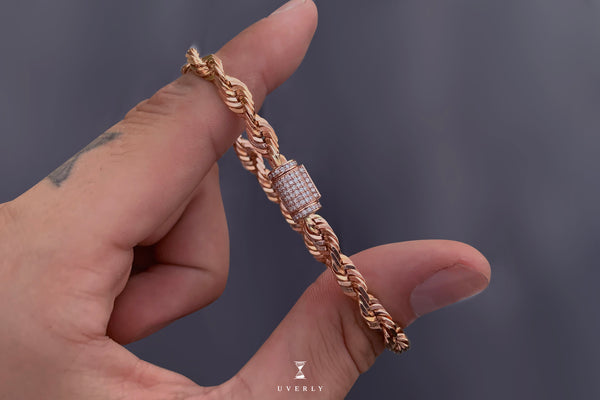 6mm Rope Bracelet - Diamond Lock - 10k/14k/18k Rose Gold | Uverly