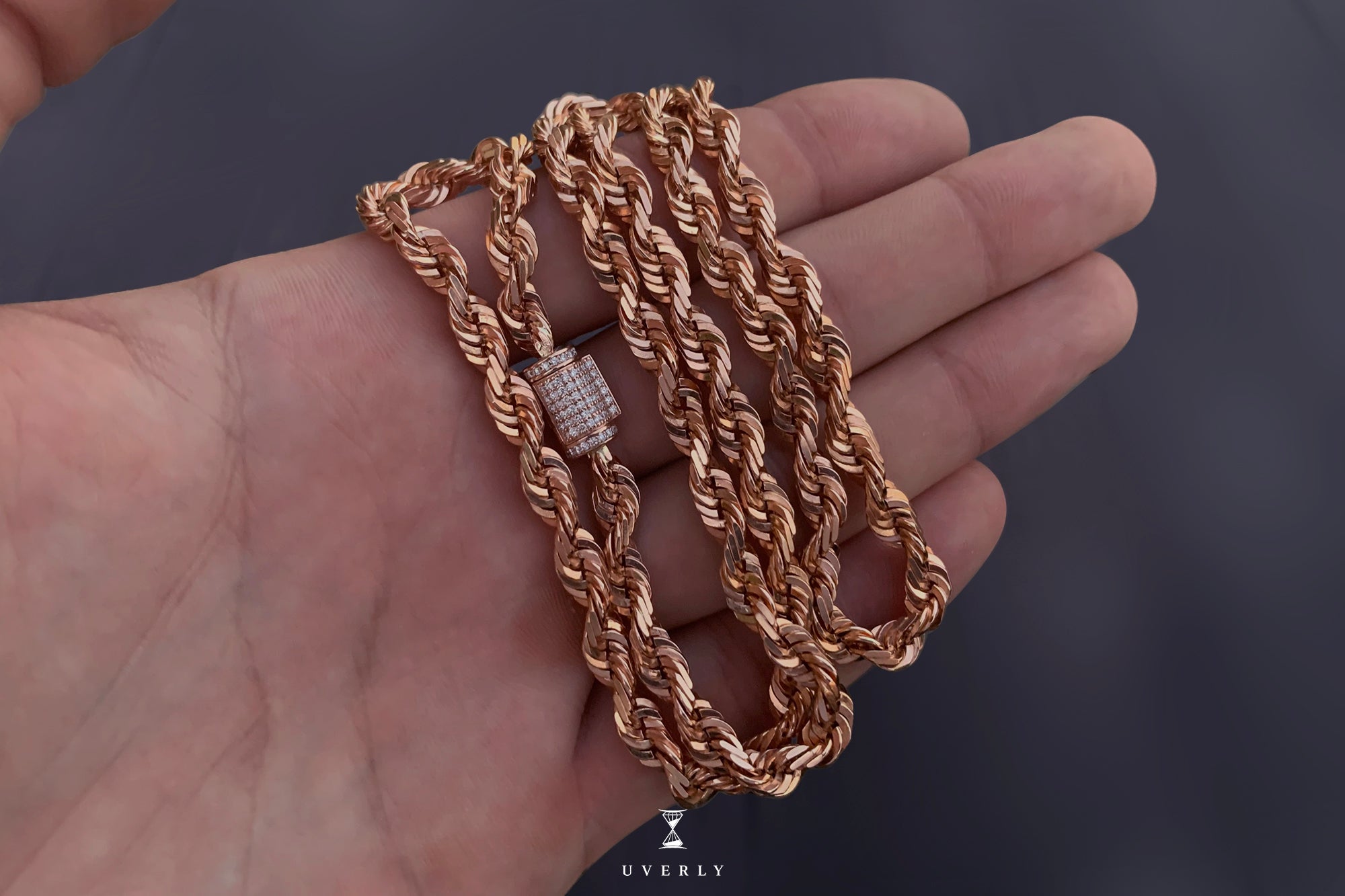 5.5mm Rope Diamond Cut Solid Gold Diamond Lock Necklace | Uverly 10K / Yellow / 26