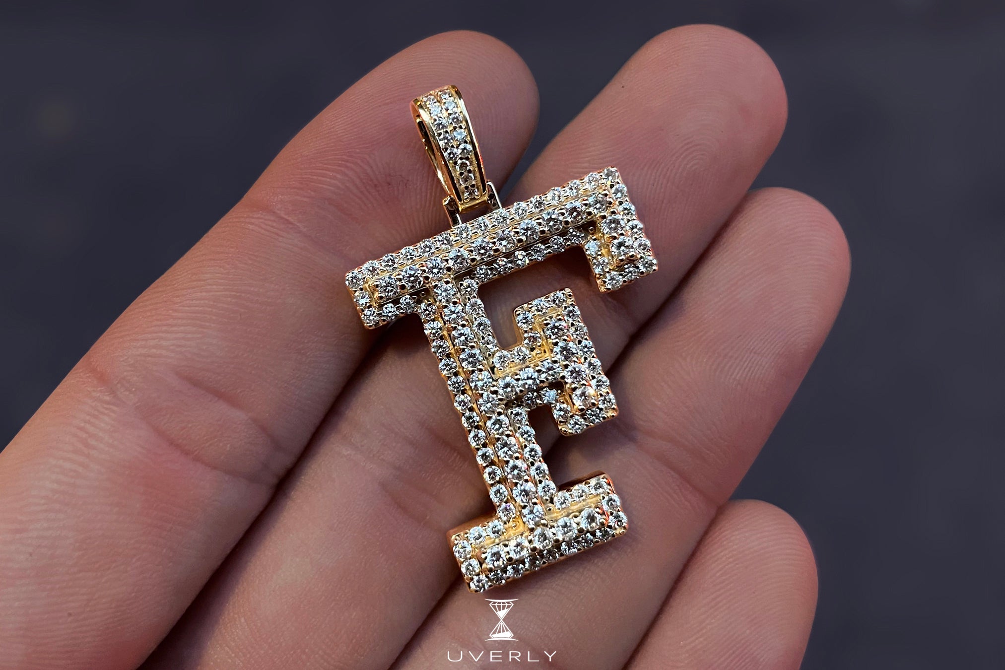 Initial Necklace, Letter S Diamond Pendant with 18k Yellow Gold Chain
