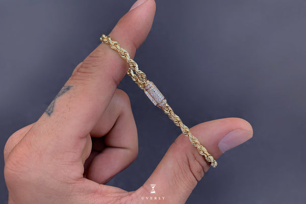 4mm Rope Bracelet - Diamond Lock - 10k/14k/18k Yellow Gold | Uverly