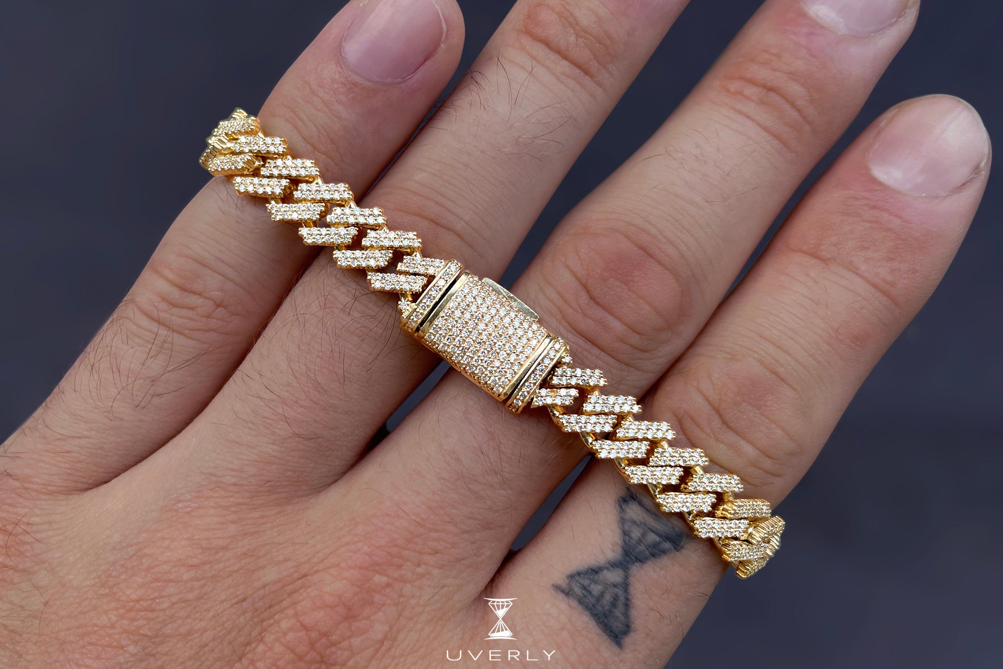 85mm Solid Gold Miami Cuban Diamond Prong Set Bracelet Uverly Uverly