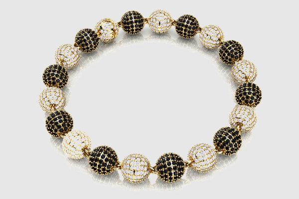7mm Ball Bead Black & White Diamond Bracelet