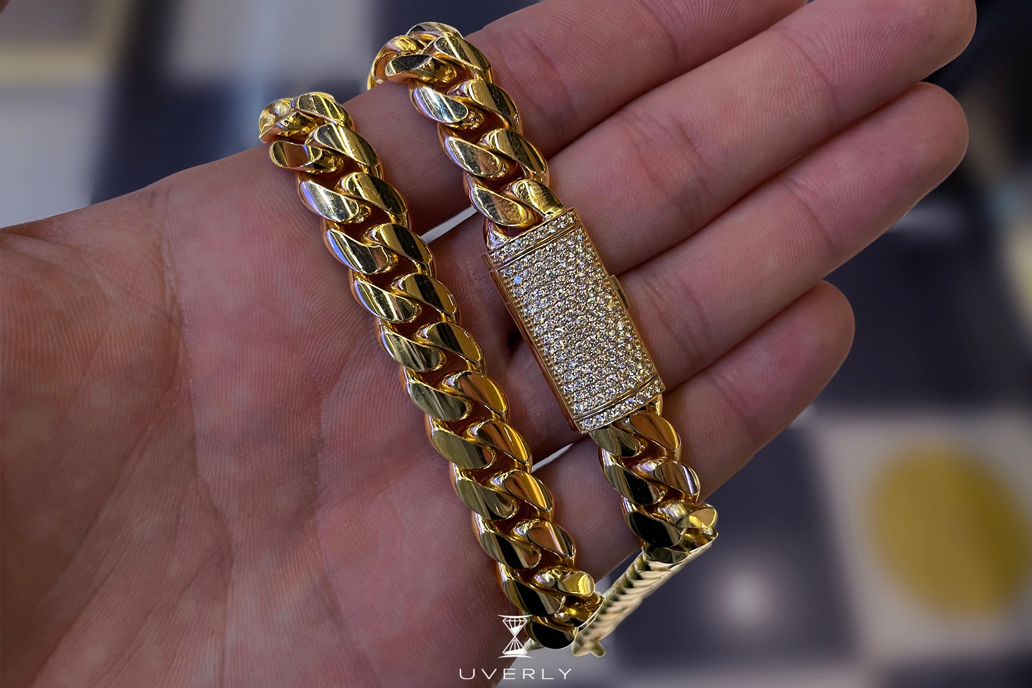 Cuban link chain with diamond lock Clearance