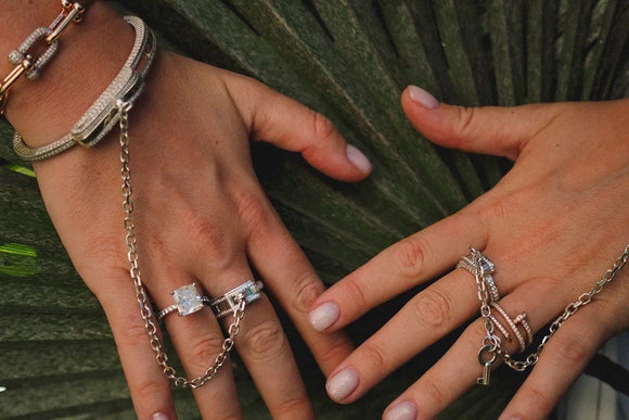 Diamond Handcuff Gold Bracelet and Ring Set