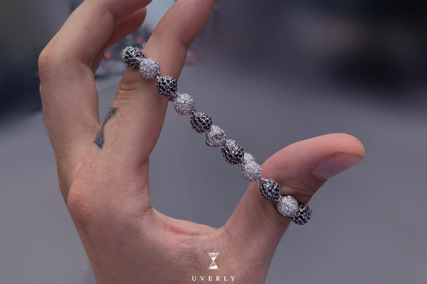 7mm Ball Bead Black & White Diamond Bracelet
