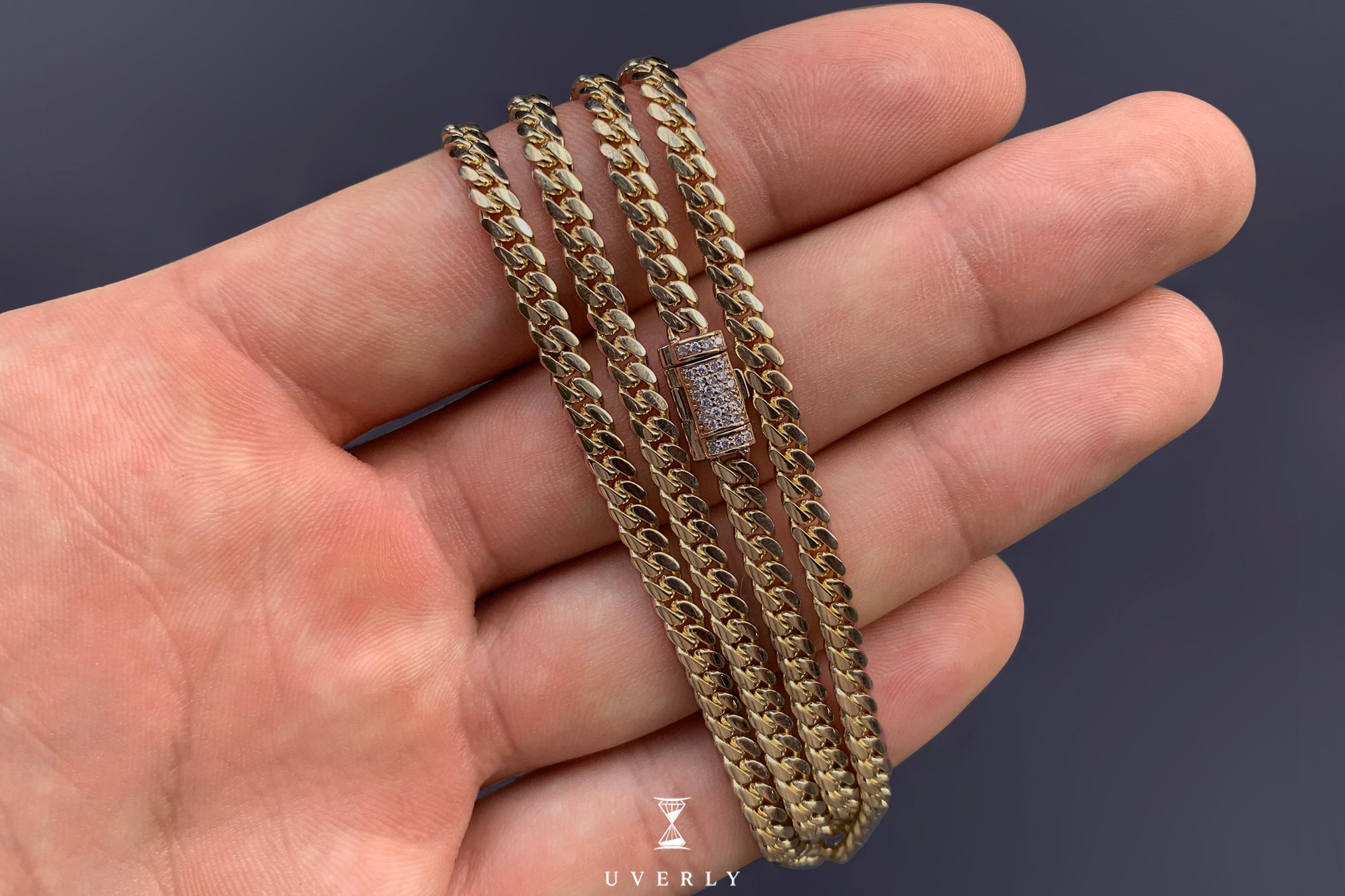 Cuban link chain with diamond lock Clearance
