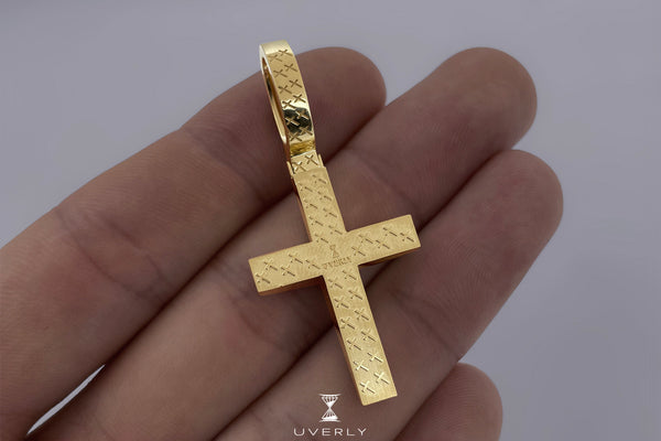 Diamond Bail Cross Gold Pendant in 14k or 18k Yellow Gold | Uverly