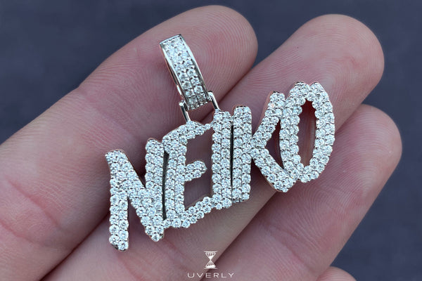 Custom Straight Uppercase Solid Gold Diamond Name Pendant | Uverly