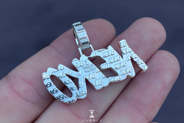 Custom Straight Uppercase Solid Gold Diamond Name Pendant | Uverly