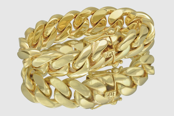 20mm Solid Miami Cuban Bracelet 10k / 14k / 18k / 22k Yellow Gold | Uverly