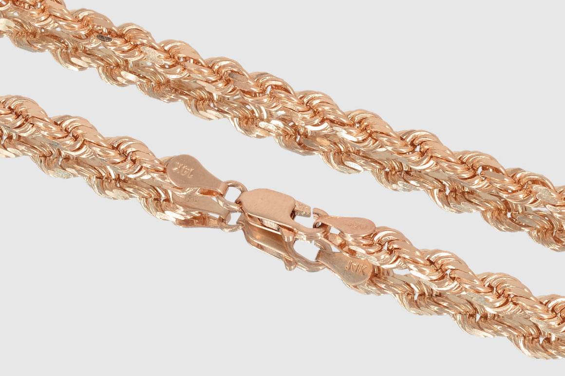 14k Rope Diamond Cut Solid Rose Gold Necklace