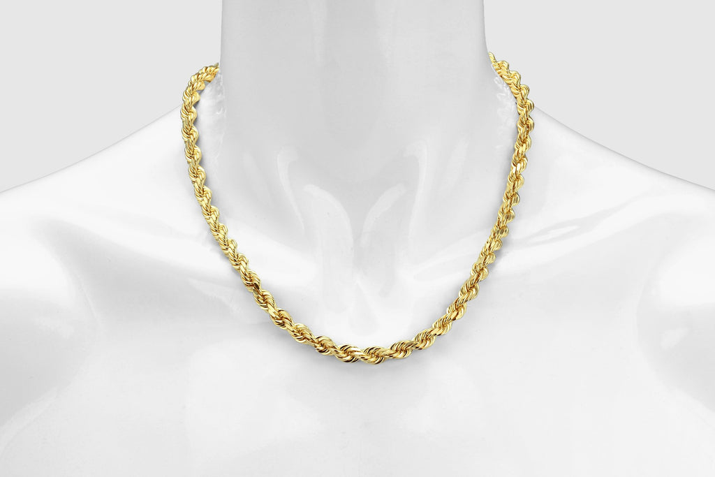 6mm Rope Solid Gold Diamond Lock Necklace | Uverly 10K / Yellow / 26