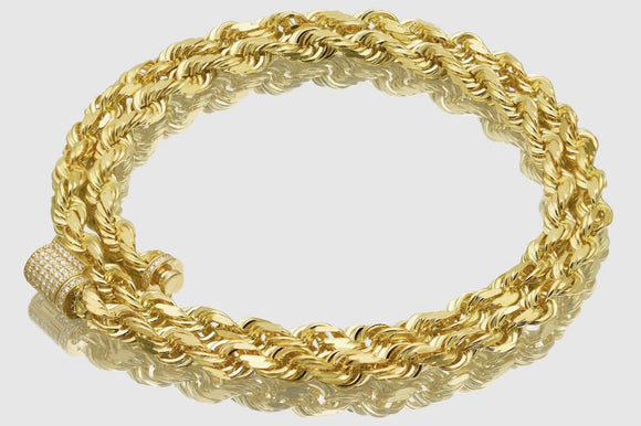 6mm Rope Chain - 10k/14k/18k Yellow Gold - Diamond Lock | Uverly