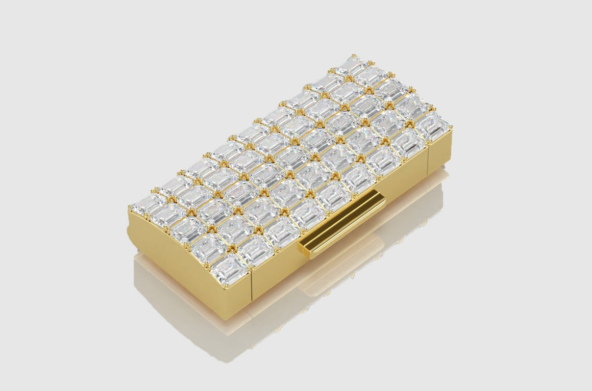 14mm Diamond Emerald Barrel Triple Box Solid Gold Lock | Uverly