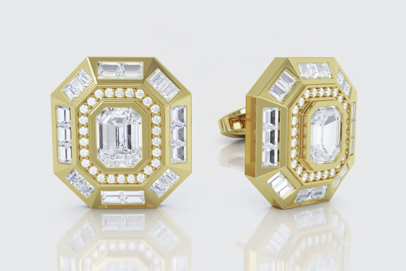 Diamond Baguette Invisible Setting Cufflinks Yellow Gold