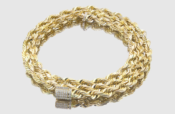 5.5mm Rope Chain - Diamond Lock - 10k/14k Yellow Gold | Uverly