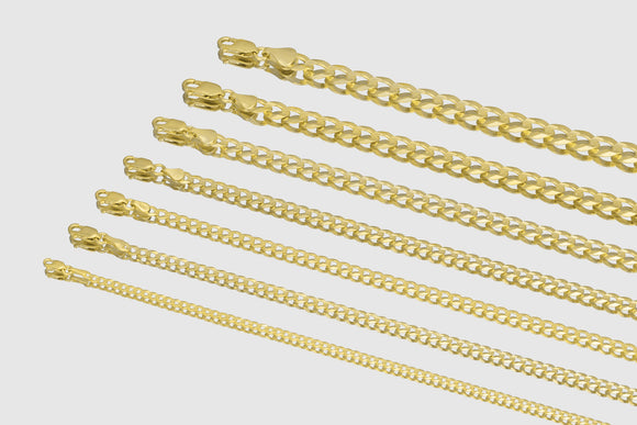 2.5mm-15mm Curb Chain - 14k Solid Yellow Gold | Uverly
