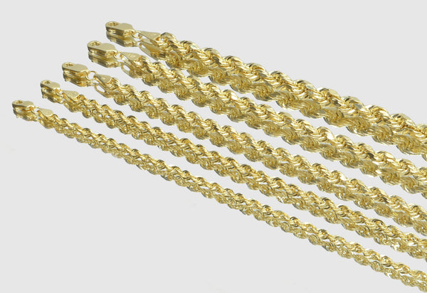 3mm - 9mm Hollow Rope Necklace - 14k Yellow Gold | Uverly