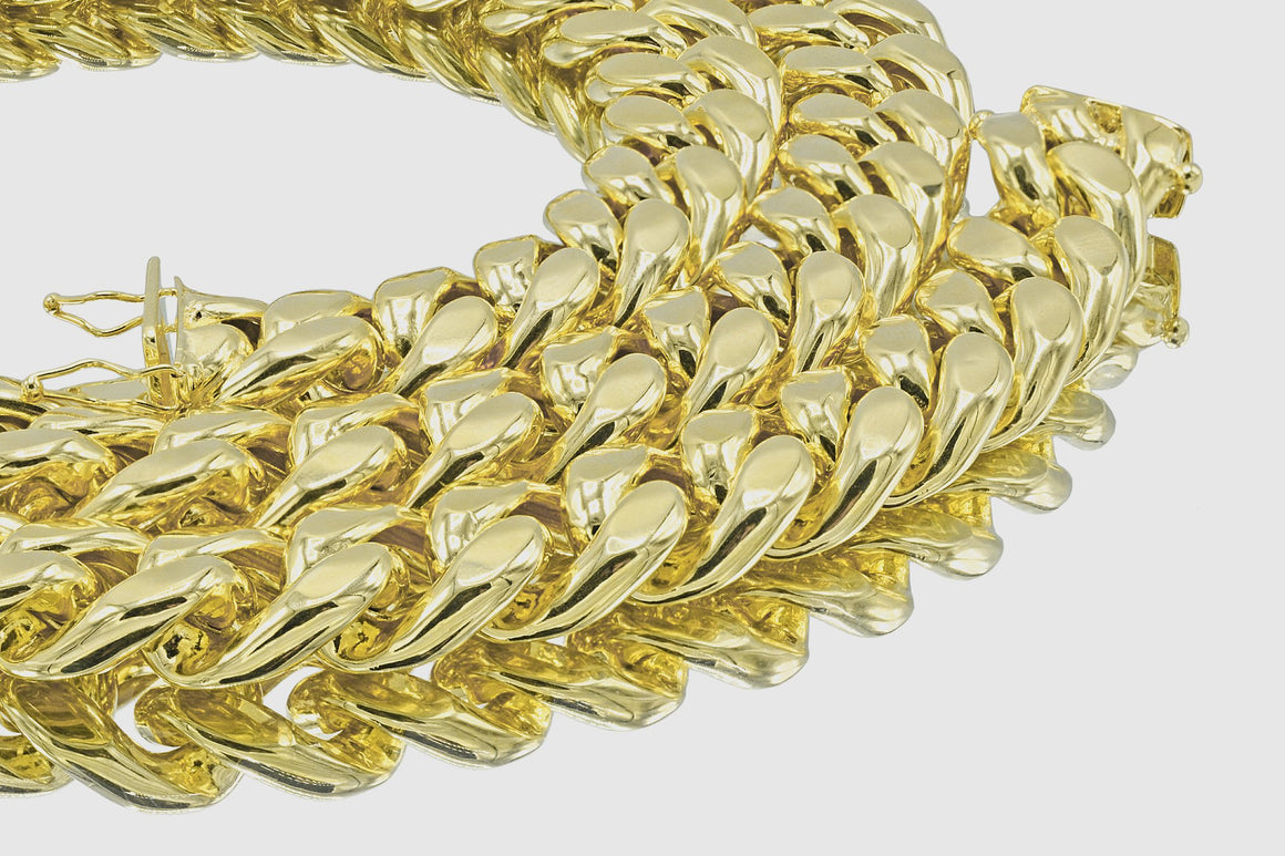 15mm Hollow Miami Cuban Yellow Gold Chain | Uverly