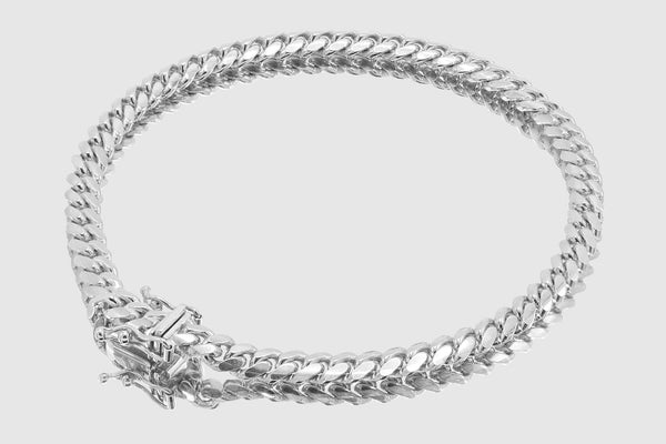5mm Solid Miami Cuban Bracelet 10k / 14k / 18k White  Gold | Uverly